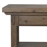 This butcher block-inspired island maximizes space with a streamlined design. Crafted from solid oak with beautiful graining throughout and iron accents. Features a thick tabletop, two drawers and a wide open shelf below.As fans of luxe design at Amethyst, we love the nature inspired Tobiah Kitchen Island. Amethyst Home provides interior design, new home construction design consulting, vintage area rugs, and lighting in the Salt Lake City metro area.