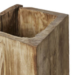 Character-rich reclaimed wood shapes this natural statement planter, with heavy cracking and texture conveying a found look. Not water tight; liner/pot required Amethyst Home provides interior design, new home construction design consulting, vintage area rugs, and lighting in the Charlotte metro area.