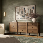 Made from toasted oak with slim legs, nine drawers bring antique European vibes to modern bedroom styling. This item has been modified to comply with the STURDY Act. See a full list of modified products and data changes in the “STURDY Act” file in the Downloads section below Amethyst Home provides interior design, new home construction design consulting, vintage area rugs, and lighting in the Washington metro area.