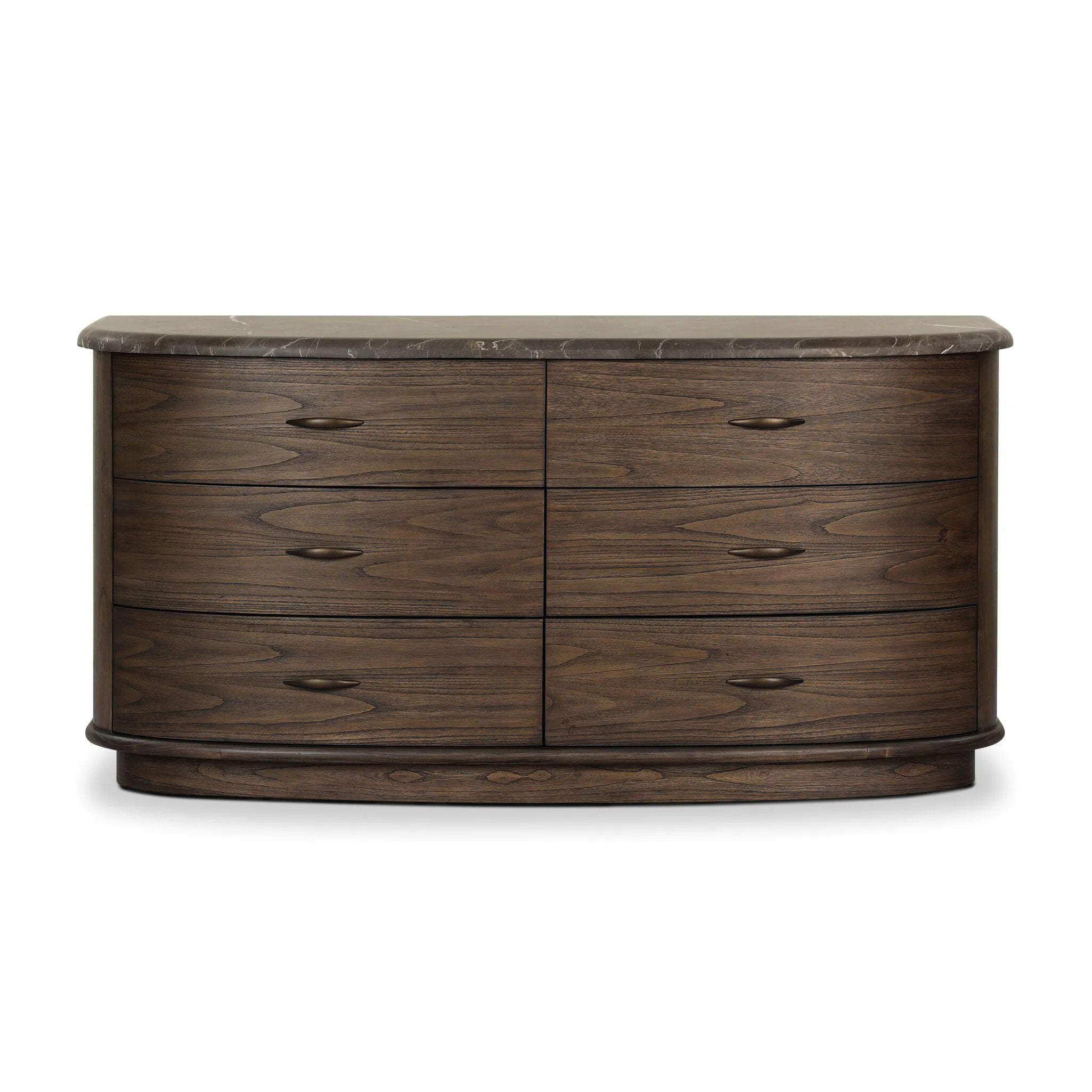 Mixed materials define this Art Deco-inspired dresser. Vein-rich marble in a warm cofffee color tops a sungkai case for a timeless yet modern look.As lovers of modern aesthetics at Amethyst, we love the warm modern inspired Tovae Dresser - Stained Saddle Brown Sungkai. Amethyst Home provides interior design, new home construction design consulting, vintage area rugs, and lighting in the Scottsdale metro area.