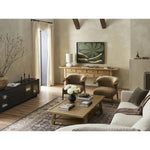 This Asian-inspired design made from light, distressed oak features mortise-and-tenon joinery, which connects protruding stretchers to sturdy legs. Lower shelving for bonus storage and display Amethyst Home provides interior design, new home construction design consulting, vintage area rugs, and lighting in the Los Angeles metro area.