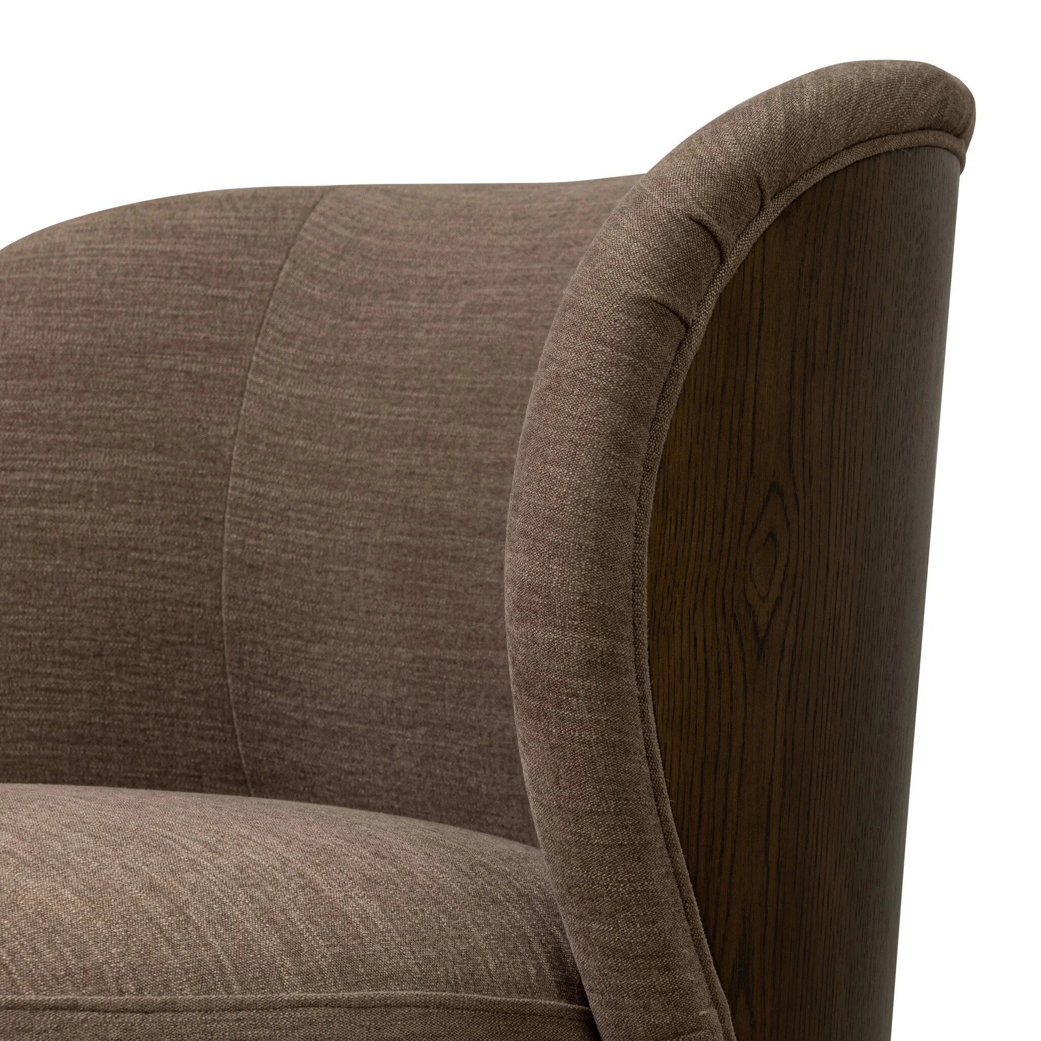Great for smaller spaces or a reading nook, this petite slipper chair is backed with textured wood that folds into wings, cradling the head and shoulders for a little extra support. Features a 360-degree swivel base.As enthusiasts of organic modern design at Amethyst, we love the optimistic inspired Trisha Swivel Chair - Laughlin Cafe. Amethyst Home provides interior design, new home construction design consulting, vintage area rugs, and lighting in the Des Moines metro area.