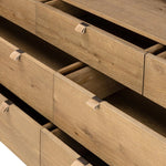 Modern Shaker style meets Scandinavian simplicity in this warm worn oak dresser. Seven spacious drawers with leather pulls provide plenty of room for clothing.As enthusiasts of organic modern materials at Amethyst, we love the warm modern inspired Tula 7 Drawer Dresser - Worn Oak Veneer. Amethyst Home provides interior design, new home construction design consulting, vintage area rugs, and lighting in the Portland metro area.