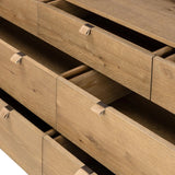 Modern Shaker style meets Scandinavian simplicity in this warm worn oak dresser. Seven spacious drawers with leather pulls provide plenty of room for clothing.As enthusiasts of organic modern materials at Amethyst, we love the warm modern inspired Tula 7 Drawer Dresser - Worn Oak Veneer. Amethyst Home provides interior design, new home construction design consulting, vintage area rugs, and lighting in the Portland metro area.