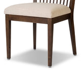 A linear dining style inspired by Japanese tea houses, crafted from natural ash. Designed for comfort, a thick cushion seat is upholstered in a casual poly-linen blend Amethyst Home provides interior design, new home construction design consulting, vintage area rugs, and lighting in the Washington metro area.