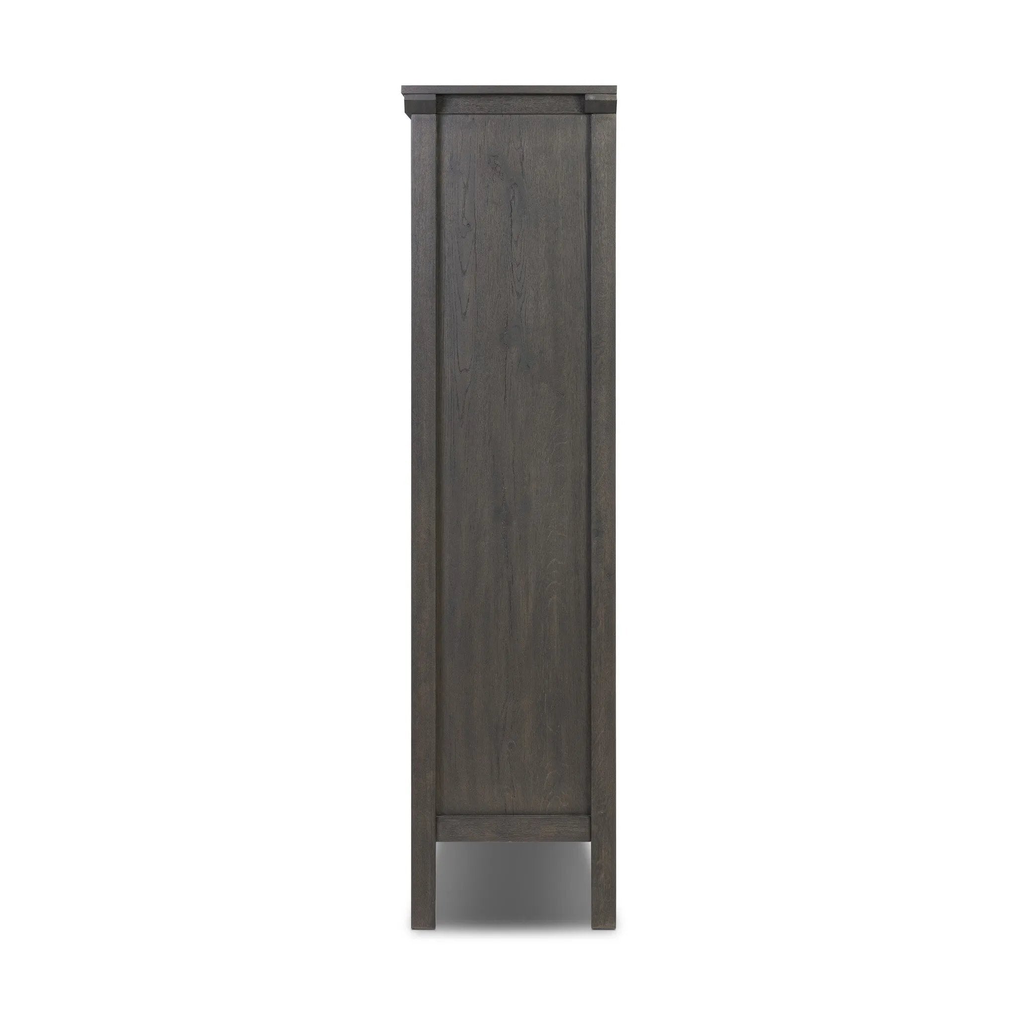Long sliding doors with paper cord stripes inspired by Japanese teahouses bring a traditional look to this spacious cabinet. Made from oak in a smoked black finish, with a slightly oversized top.As lovers of luxe aesthetics at Amethyst, we love the optimistic inspired Tuscola Cabinet. Amethyst Home provides interior design, new home construction design consulting, vintage area rugs, and lighting in the Washington metro area.