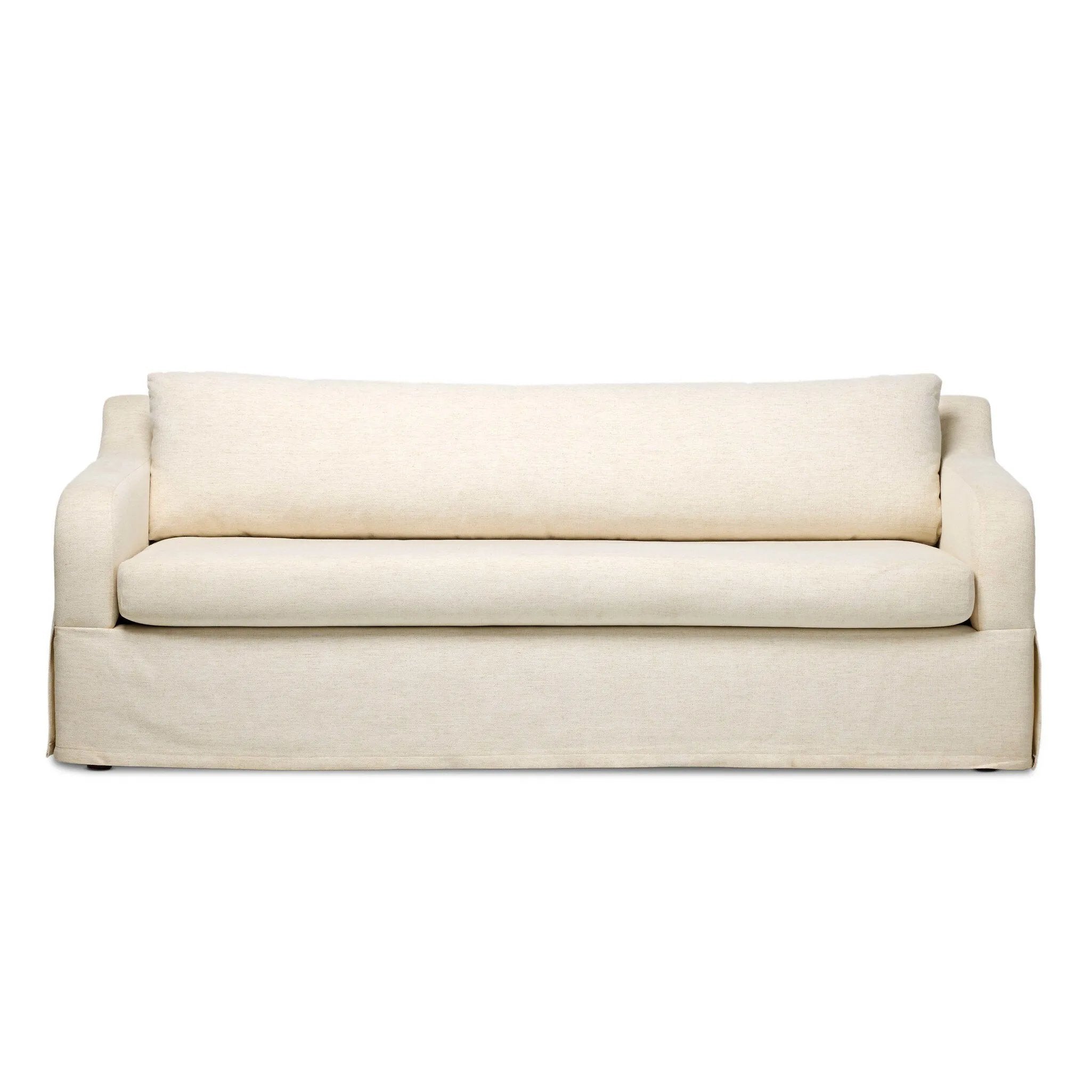 Meet the piece that can do it all. Specialized performance fabric covers a long bench-style seat, while a concealed sleeper mechanism allows for easy pullout to transform this flexible piece into an extra bed. Curved slope arms finish into a fixed slipcover with kick-pleats at the front. Amethyst Home provides interior design, new home construction design consulting, vintage area rugs, and lighting in the Charlotte metro area.
