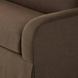 Meet the piece that can do it all. Coffee-colored fabric covers a long bench-style seat, while a concealed sleeper mechanism allows for easy pullout to transform this flexible piece into an extra bed. Curved slope arms finish into a fixed slipcover with kick-pleats at the front. Amethyst Home provides interior design, new home construction design consulting, vintage area rugs, and lighting in the Boston metro area.