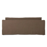 Meet the piece that can do it all. Coffee-colored fabric covers a long bench-style seat, while a concealed sleeper mechanism allows for easy pullout to transform this flexible piece into an extra bed. Curved slope arms finish into a fixed slipcover with kick-pleats at the front. Amethyst Home provides interior design, new home construction design consulting, vintage area rugs, and lighting in the Portland metro area.