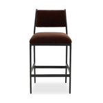 A metal frame with a tapered profile pairs with a velvety brown upholstered seat and back, striking balance in both scale in texture. Perfectly scaled for the counter.As lovers of wabi sabi design at Amethyst, we love the warm modern inspired Valeene Bar + Counter Stool. Amethyst Home provides interior design, new home construction design consulting, vintage area rugs, and lighting in the Portland metro area.