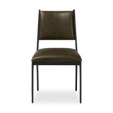 A metal frame with a tapered profile pairs with a moss-colored top-grain leather seat and back, striking balance in both scale in texture.As fans of wabi sabi aesthetics at Amethyst, we love the optimistic inspired Valeene Dining Chair - Dulane Moss. This item pairs well with other brands such as Surya and is perfect for minimalist homes Amethyst Home provides interior design, new home construction design consulting, vintage area rugs, and lighting in the Laguna Beach metro area.