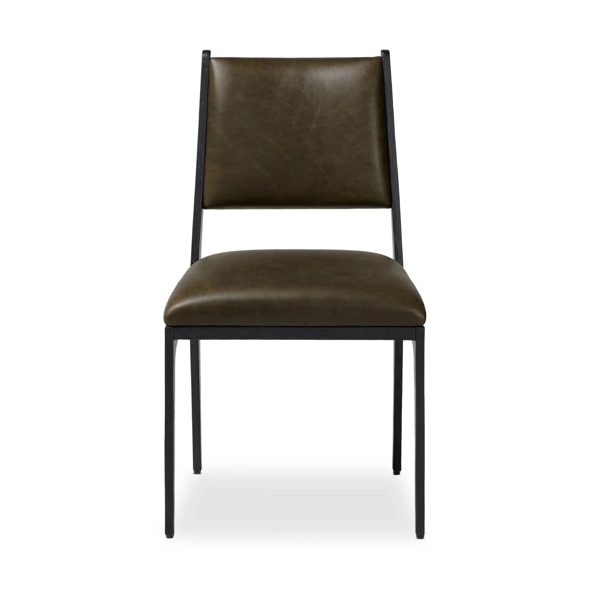 A metal frame with a tapered profile pairs with a moss-colored top-grain leather seat and back, striking balance in both scale in texture.As fans of wabi sabi aesthetics at Amethyst, we love the optimistic inspired Valeene Dining Chair - Dulane Moss. This item pairs well with other brands such as Surya and is perfect for minimalist homes Amethyst Home provides interior design, new home construction design consulting, vintage area rugs, and lighting in the Laguna Beach metro area.