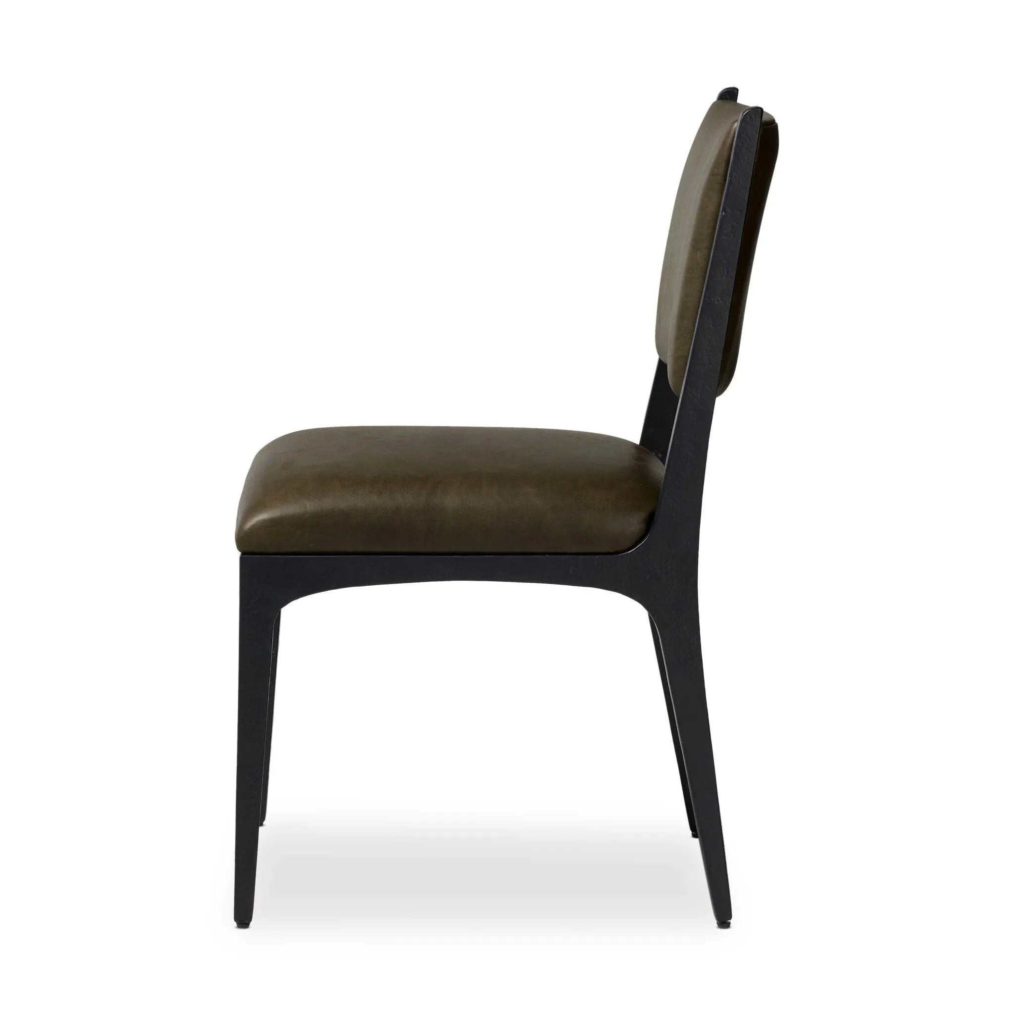 A metal frame with a tapered profile pairs with a moss-colored top-grain leather seat and back, striking balance in both scale in texture.As fans of wabi sabi aesthetics at Amethyst, we love the optimistic inspired Valeene Dining Chair - Dulane Moss. This item pairs well with other brands such as Surya and is perfect for minimalist homes Amethyst Home provides interior design, new home construction design consulting, vintage area rugs, and lighting in the Washington metro area.