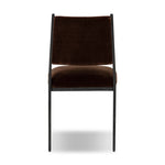 A metal frame with a tapered profile pairs with a velvety brown upholstered seat and back, striking balance in both scale in texture.As lovers of natural aesthetics at Amethyst, we love the warm modern inspired Valeene Dining Chair - Monte Chocolate. This item pairs well with other brands such as Four Hands and is perfect for loft homes Amethyst Home provides interior design, new home construction design consulting, vintage area rugs, and lighting in the Miami metro area.