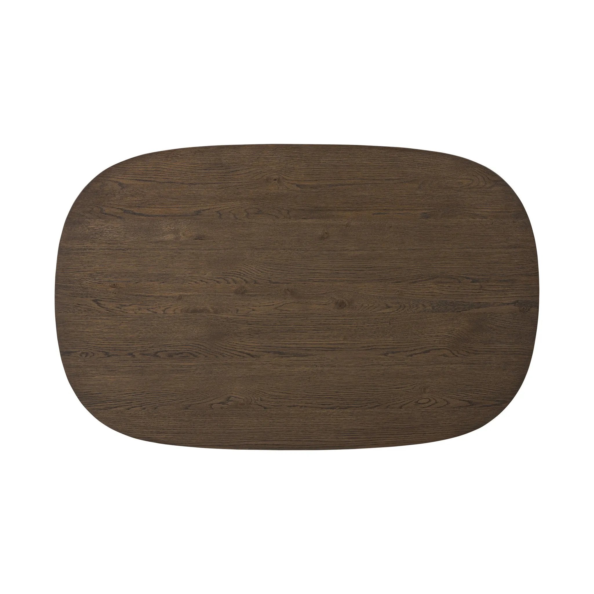 Made from rustic brown oak, a rectangular coffee table is streamlined while not short on presence, with its exaggerated cylinder legs and polished pill-shaped top Amethyst Home provides interior design, new home construction design consulting, vintage area rugs, and lighting in the Tampa metro area.
