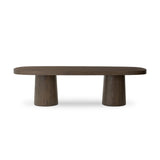 Featuring Valen Rustic Brown Oak Veneer Dining Table by Four Hands at Amethyst Home. Smooth and shapely with heavy proportions, exaggerated cylinder legs pair with a softened pill-shaped top, with subtly arched sides. Made from oak veneer with a rustic brown finish, for a warm, welcoming look.Overall Dimensions: 108.00"w x 45.00"d x 30.00"hWeight : 254. Amethyst Home provides interior design, new home construction design consulting, vintage area rugs, and lighting in the Salt Lake City metro area.