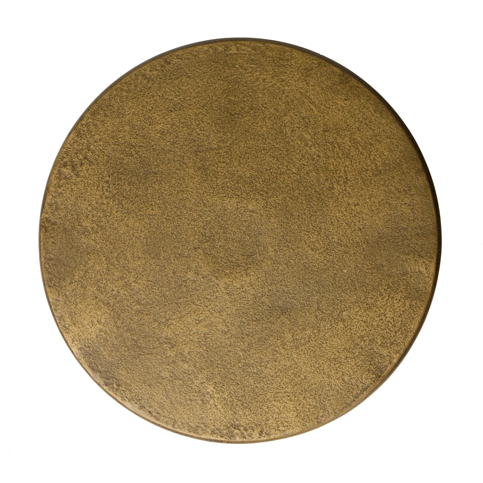 Featuring Vera Hammered Aged Brass End Table by Four Hands at Amethyst Home. A low-profile end table features a snake-like base finished in a hammered aged brass. Perfectly sized to keep your favorite drink or book within reach, to make your evening ritual a little smoother. Overall Dimensions: 16.00"w x 16.00"d x 18.75"h. Amethyst Home provides interior design, new home construction design consulting, vintage area rugs, and lighting in the Portland metro area.