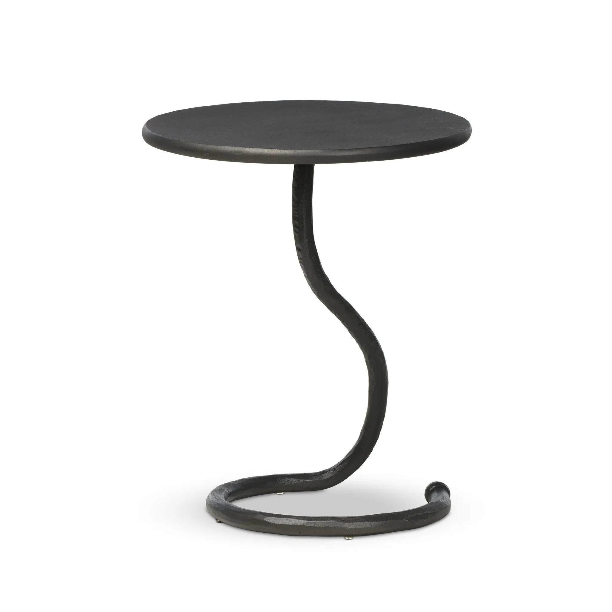 Featuring Vera Hammered Gunmetal End Table by Four Hands at Amethyst Home. A low-profile end table features a snake-like base finished in a hammered gunmetal. Perfectly sized to keep your favorite drink or book within reach, to make your evening ritual a little smoother. Overall Dimensions: 16.00"w x 16.00"d x 18.75"h. Amethyst Home provides interior design, new home construction design consulting, vintage area rugs, and lighting in the Charlotte metro area.