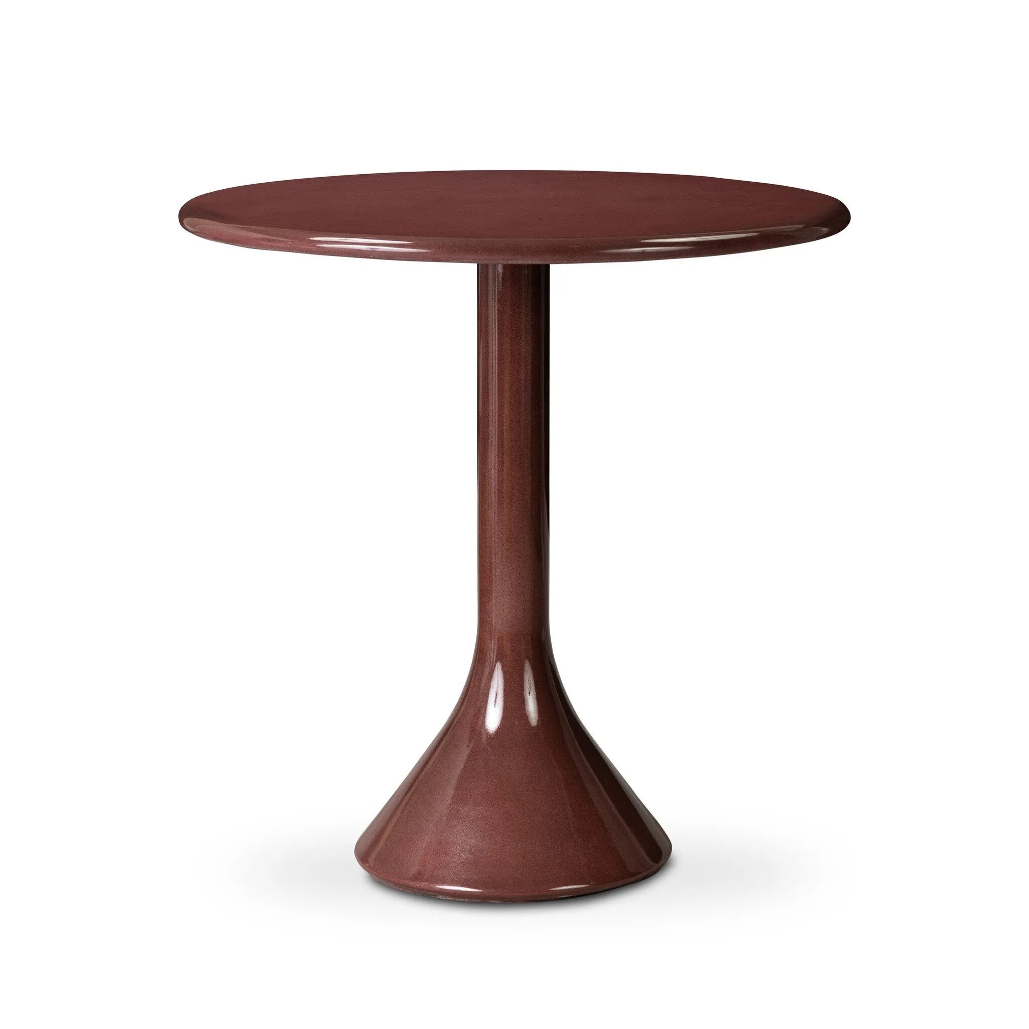 Retro vibes. Made from smooth, solid concrete with a high-gloss red finish, this counter-height table supports a rounded top that's perfect for intimate dining or cocktail hour.As lovers of natural aesthetics at Amethyst, we love the warm modern inspired Vernon Bar Table. Amethyst Home provides interior design, new home construction design consulting, vintage area rugs, and lighting in the Charlotte metro area.