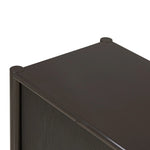 Lacquered cabinets make for evocative storage with their everlasting glossy finish. Great for small spaces, this sideboard with interior shelves features worn black oak doors for balance and contrast Amethyst Home provides interior design, new home construction design consulting, vintage area rugs, and lighting in the Portland metro area.