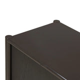 Lacquered cabinets make for evocative storage with their everlasting glossy finish. Great for small spaces, this sideboard with interior shelves features worn black oak doors for balance and contrast Amethyst Home provides interior design, new home construction design consulting, vintage area rugs, and lighting in the Portland metro area.