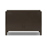 Lacquered cabinets make for evocative storage with their everlasting glossy finish. Great for small spaces, this sideboard with interior shelves features worn black oak doors for balance and contrast Amethyst Home provides interior design, new home construction design consulting, vintage area rugs, and lighting in the Scottsdale metro area.