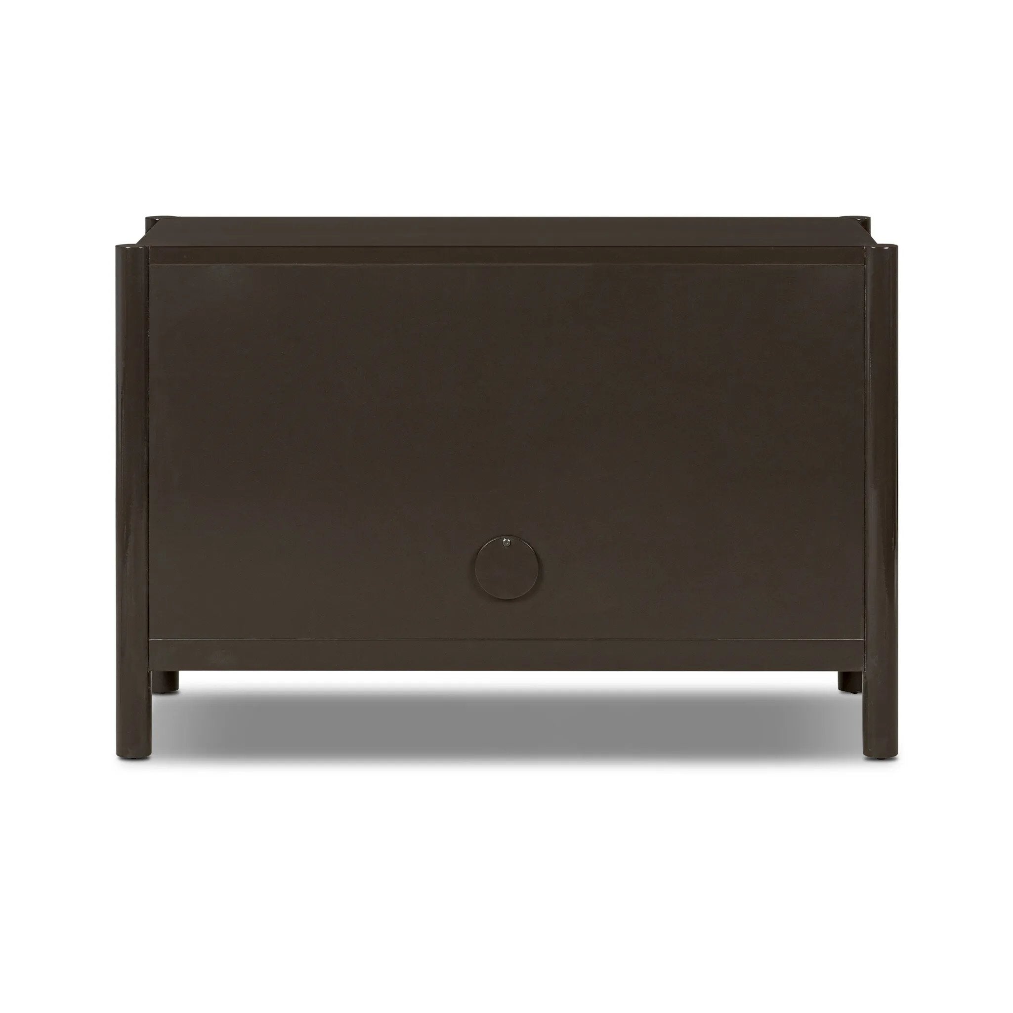 Lacquered cabinets make for evocative storage with their everlasting glossy finish. Great for small spaces, this sideboard with interior shelves features worn black oak doors for balance and contrast Amethyst Home provides interior design, new home construction design consulting, vintage area rugs, and lighting in the Scottsdale metro area.