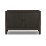 Lacquered cabinets make for evocative storage with their everlasting glossy finish. Great for small spaces, this sideboard with interior shelves features worn black oak doors for balance and contrast Amethyst Home provides interior design, new home construction design consulting, vintage area rugs, and lighting in the Seattle metro area.