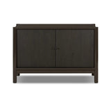 Lacquered cabinets make for evocative storage with their everlasting glossy finish. Great for small spaces, this sideboard with interior shelves features worn black oak doors for balance and contrast Amethyst Home provides interior design, new home construction design consulting, vintage area rugs, and lighting in the Seattle metro area.