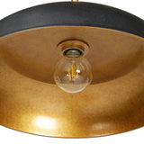 Low-profile pendant light with wide cast aluminum shade in a black textured finish. Gold leaf interior reflects to emit a warm, inviting glow that meets vintage inspiration and modern simplicity.Collection: Dan Amethyst Home provides interior design, new home construction design consulting, vintage area rugs, and lighting in the Calabasas metro area.