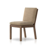 Featuring Wilmington Alcala Fawn Dining Chair by Four Hands at Amethyst Home. An Amethyst fave -- the Wilmington dining chair has a gorgeous coffee colored textile paired with medium toned wood and interesting leather buckles on the back -- we tied in the gold buckles with the gold chandelier above!  Inspired by the folded pillow form, the seat and back cus. Amethyst Home provides interior design, new home construction design consulting, vintage area rugs, and lighting in the Nashville metro area.