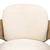Striking from every view. This statement-making chair combines beautiful natural oak in tripod form with high-performance fabric. The cantilever design, with a wide plank back and sloping arms, form an eye-catching silhouette for the floating seat and overflowing back cushion. Amethyst Home provides interior design, new home construction design consulting, vintage area rugs, and lighting in the Dallas metro area.