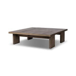 A squared coffee table of rich oak veneer meets clean lines with wide proportions, bringing a beautifully natural look to your living space Amethyst Home provides interior design, new home construction design consulting, vintage area rugs, and lighting in the Des Moines metro area.