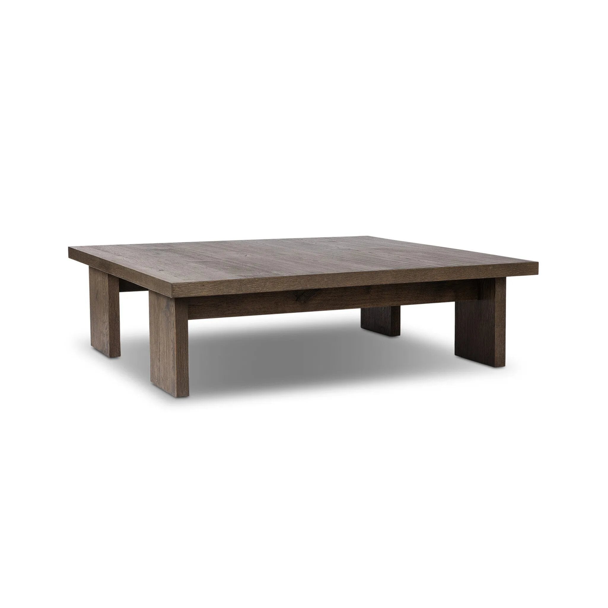 A squared coffee table of rich oak veneer meets clean lines with wide proportions, bringing a beautifully natural look to your living space Amethyst Home provides interior design, new home construction design consulting, vintage area rugs, and lighting in the Houston metro area.