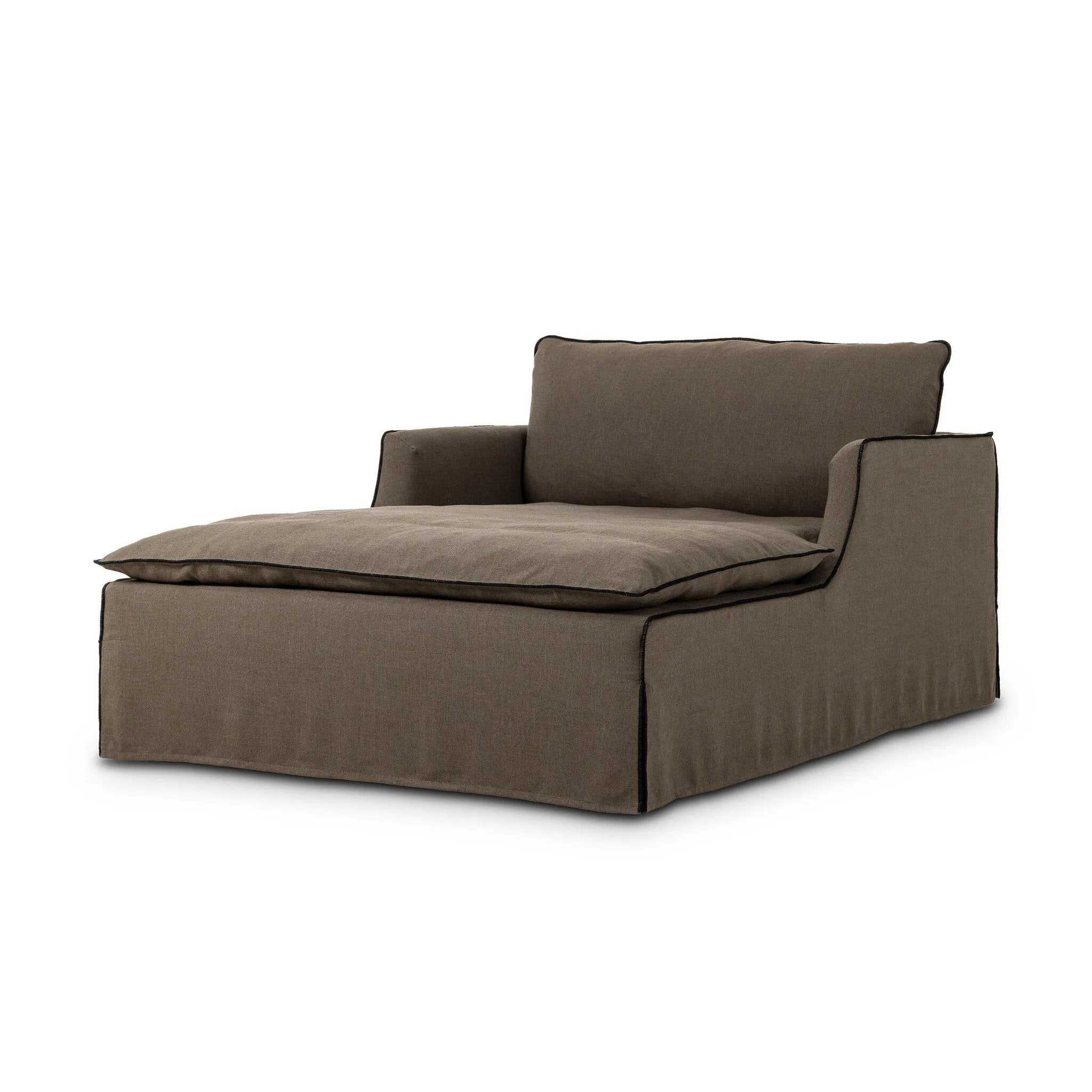 Comfort driven for serious lounging, without sacrificing modern design. This chaise's duvet-style back and T-cushion create the ultimate spot to relax, with its soft feather-blend cushioning. Finished with overlock stitching to create the edges' tailored look.As fans of wabi sabi materials at Amethyst, we love the designer inspired Yates Chaise. Amethyst Home provides interior design, new home construction design consulting, vintage area rugs, and lighting in the Laguna Beach metro area.