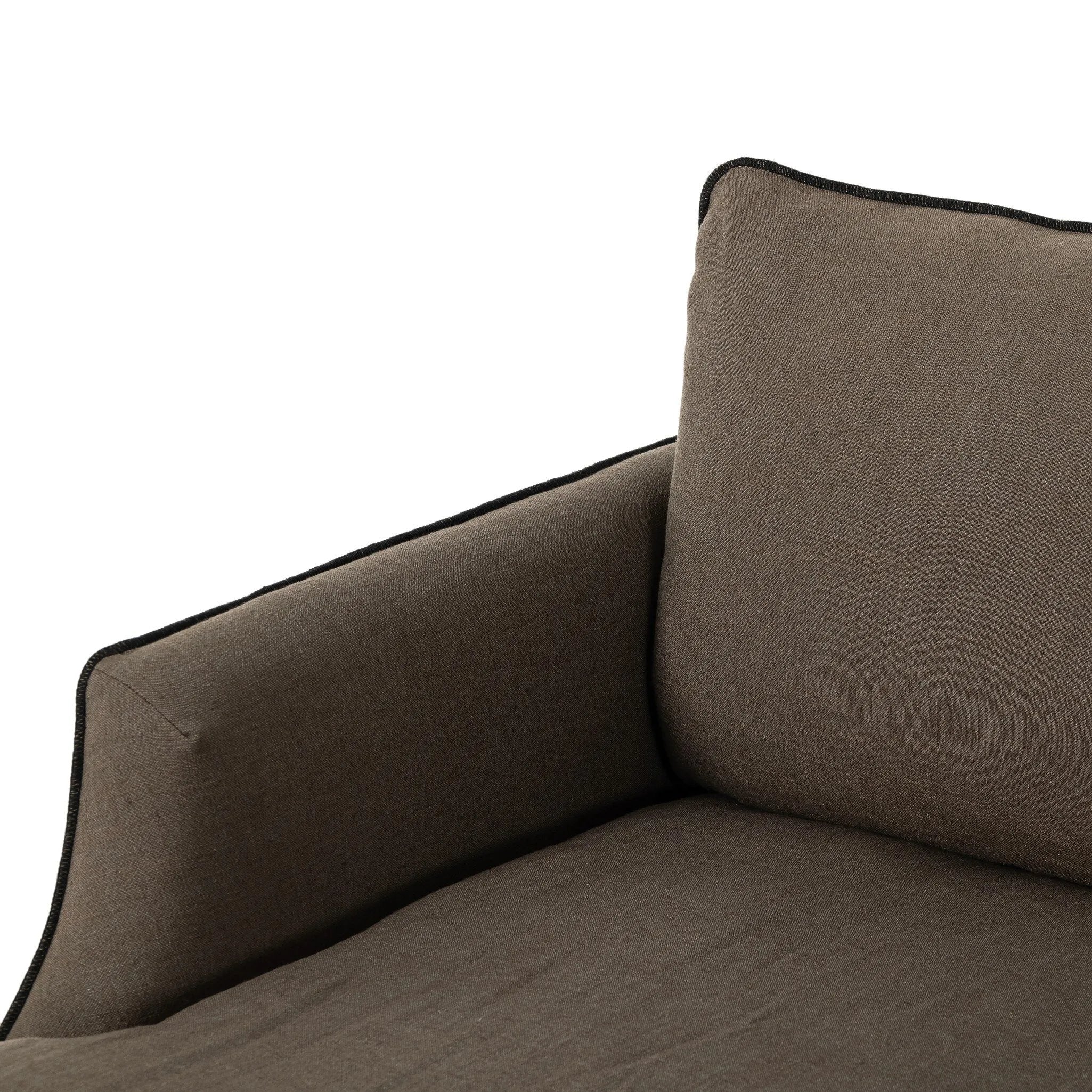 Comfort driven for serious lounging, without sacrificing modern design. This chaise's duvet-style back and T-cushion create the ultimate spot to relax, with its soft feather-blend cushioning. Finished with overlock stitching to create the edges' tailored look.As fans of wabi sabi materials at Amethyst, we love the designer inspired Yates Chaise. Amethyst Home provides interior design, new home construction design consulting, vintage area rugs, and lighting in the Miami metro area.