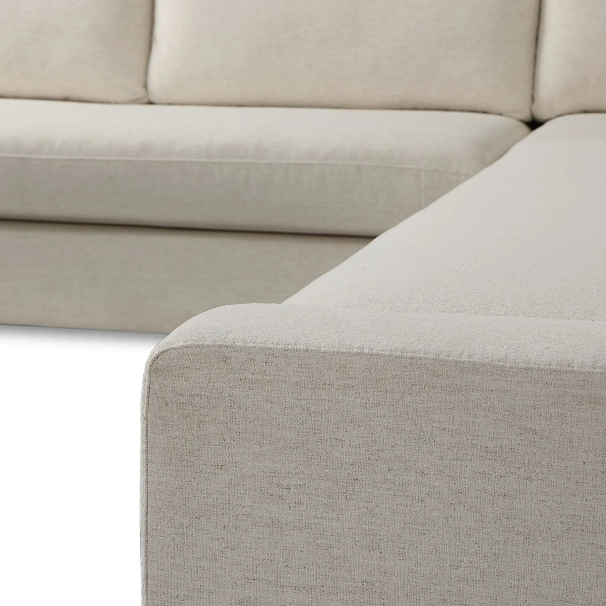Featuring Yelena Crypton Nomad Snow 3-Piece Sectional by Four Hands at Amethyst Home. Add a touch of modern sophistication to your space with the streamlined silhouette and dramatic side profile of this track arm sectional. Subtle tapering along the side adds visual interest, while the bench-style seating invites relaxation. Extra plush foam cushions and S-spr. Amethyst Home provides interior design, new home construction design consulting, vintage area rugs, and lighting in the Dallas metro area.