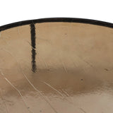 Smoky brown glass-topped table with slim, tapered matte black metal frames for a sleek, modern look. Part of a nesting set, can be used alone or paired with its smaller counterpart Amethyst Home provides interior design, new home construction design consulting, vintage area rugs, and lighting in the Dallas metro area.