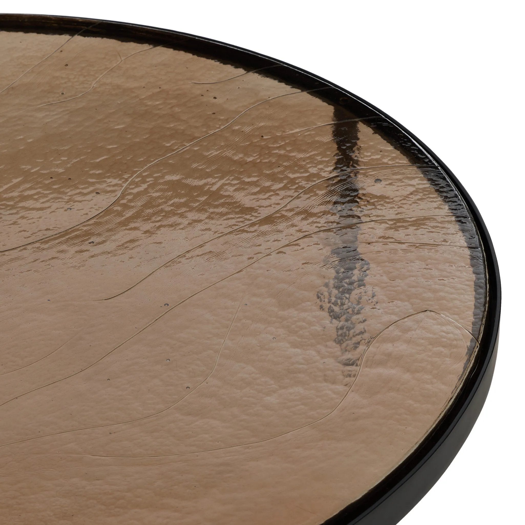Smoky brown glass-topped table with slim, tapered matte black metal frames for a sleek, modern look. Part of a nesting set, can be used alone or paired with its smaller counterpart Amethyst Home provides interior design, new home construction design consulting, vintage area rugs, and lighting in the Winter Garden metro area.