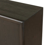Store favorite table linens and serveware in an oak sideboard with a unique float-like appearance. A thick base doubles as bonus shelving, with inserted waterfall framing lifting up the full case. Finished in a smoked black to showcase gorgeous wood character. Amethyst Home provides interior design, new home construction design consulting, vintage area rugs, and lighting in the Laguna Beach metro area.