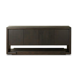 Store favorite table linens and serveware in an oak sideboard with a unique float-like appearance. A thick base doubles as bonus shelving, with inserted waterfall framing lifting up the full case. Finished in a smoked black to showcase gorgeous wood character. Amethyst Home provides interior design, new home construction design consulting, vintage area rugs, and lighting in the Portland metro area.