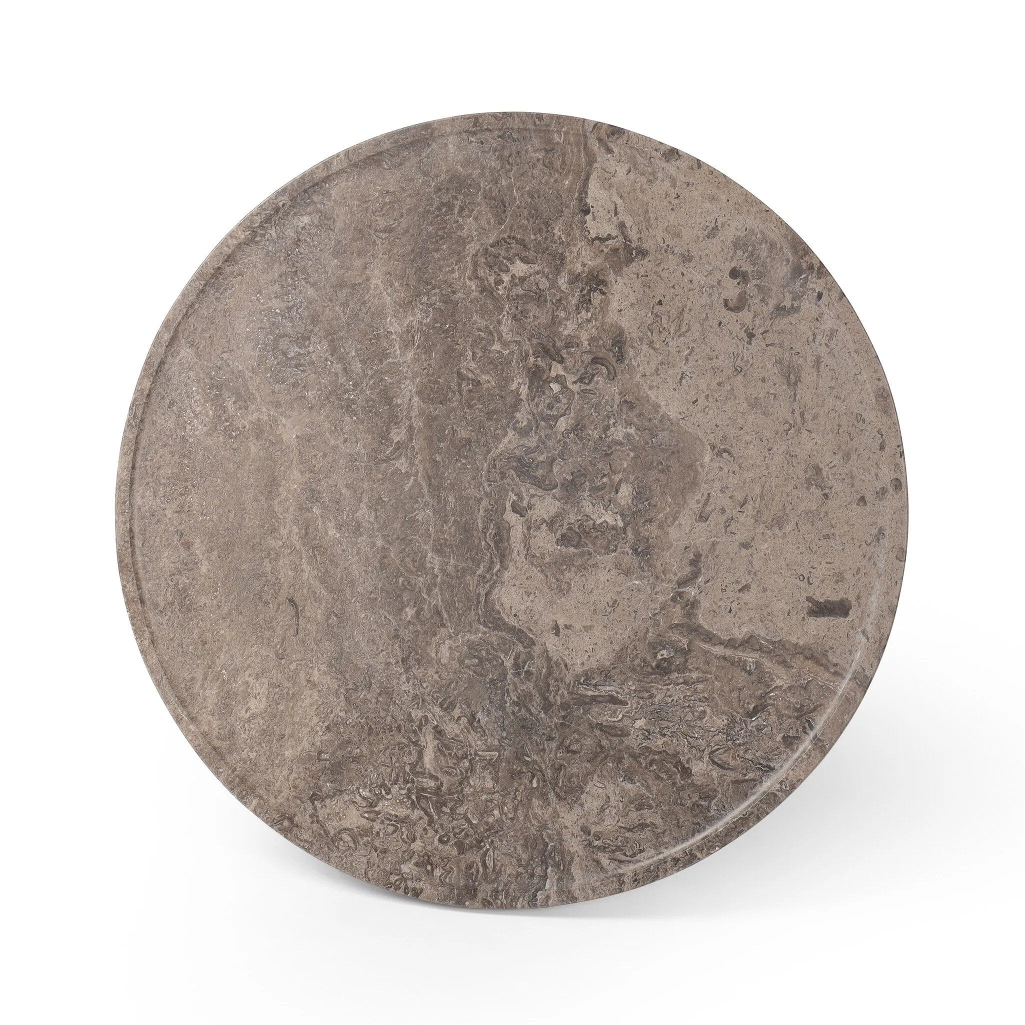 Featuring Zane Warm Grey Marble End Table by Four Hands at Amethyst Home. Ground your living space with a rounded end table of grey-finished marble. With thoughtful design touches like bullnose edging and a tray-style top, this table's detailing crafts an elevated artisan look that's sure to spark conversation. Overall Dimensions: 24.50"w x 24.50"d x 18.00"h. Amethyst Home provides interior design, new home construction design consulting, vintage area rugs, and lighting in the Houston metro area.