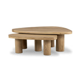 Featuring Zion Natural Oak Nesting Coffee Tables by Four Hands at Amethyst Home. Overall Dimensions: 48.00"w x 30.00"d x 15.00"hWeight : 86.09 lbsMaterials: Solid Oak, Oak Veneer. Amethyst Home provides interior design, new home construction design consulting, vintage area rugs, and lighting in the Boston metro area.