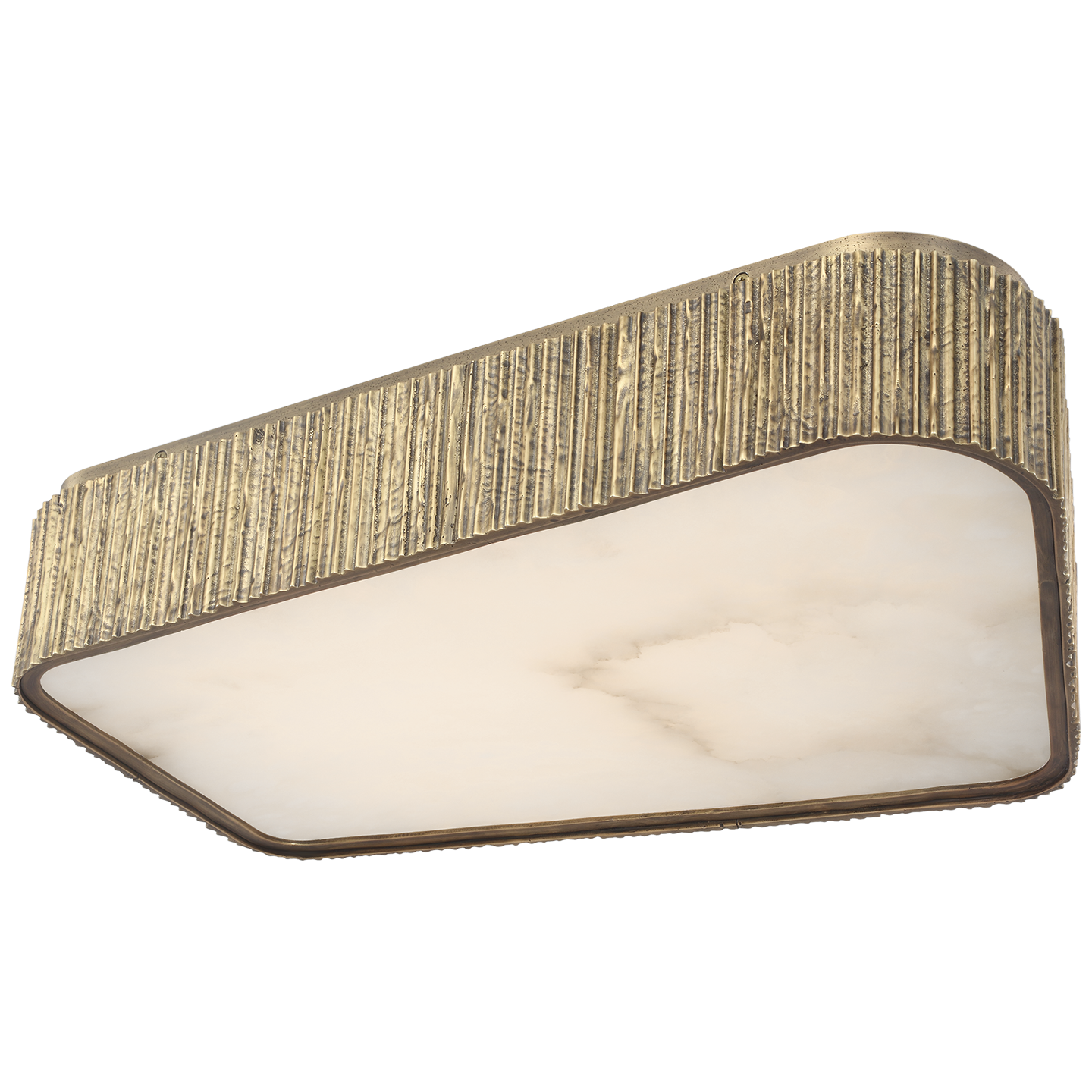 Featuring Fumar 21" Asymmetrical Flush Mount Ridged Tombac by Visual Comfort at Amethyst Home. Fumar 21" Asymmetrical Flush Mount in Ridged Tombac with Alabaster
Overall Dimensions: 21" L x 21" W x 4.5" H
Weight : 24 lbs.. Amethyst Home provides interior design, new construction, custom furniture, and area rugs in the Dallas metro area