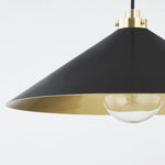 This classic metal shade design feels special with fresh finish combinations and sleek, heritage-inspired details. The contrastiing Aged Brass accents and modern gooseneck arm allow the pendants and sconce an updated, yet classic feel. The tapered shade over a five-light candelabra give the chandelier new traditional appeal. Amethyst Home provides interior design, new home construction design consulting, vintage area rugs, and lighting in the Seattle metro area.