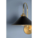 This classic metal shade design feels special with fresh finish combinations and sleek, heritage-inspired details. The contrastiing Aged Brass accents and modern gooseneck arm allow the pendants and sconce an updated, yet classic feel. The tapered shade over a five-light candelabra give the chandelier new traditional appeal. Amethyst Home provides interior design, new home construction design consulting, vintage area rugs, and lighting in the Houston metro area.