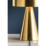 The contrast between the oblong domed shade and the conical base of Hopkinton creates a striking geometric design. Whether this petite lamp is finished in Aged Brass or Distressed Bronze, the on-trend mushroom silhouette adds a dose of personality. Its integrated rechargeable LED light source ensures lasting functionality.  Amethyst Home provides interior design, new home construction design consulting, vintage area rugs, and lighting in the Omaha metro area.