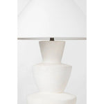 A series of three stacked, bowl-like shapes in ivory texture ceramic give this table lamp an organic, hand-crafted silhouette. The tapered off-white linen shade and Patina Brass accents add to the warm, natural beauty. Amethyst Home provides interior design, new home construction design consulting, vintage area rugs, and lighting in the Kansas City metro area.