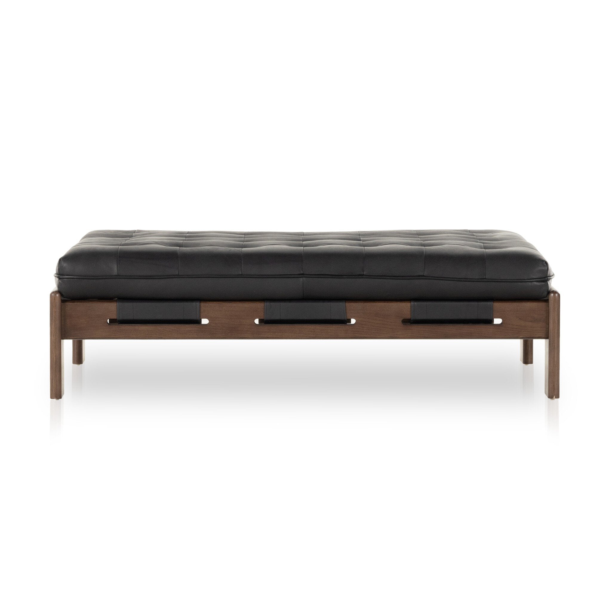 A Seventies-era style inspired by a flea market find. Top-grain leather features dramatic tufting with sling detailing and wide ash framing below. Sourced from one of the oldest family-owned tanneries in Italy's Bassano del Grappa, heirloom leather is salvaged and processed from upcycled hides featuring an abundance of natural markings, scars and color variations. Amethyst Home provides interior design, new construction, custom furniture, and area rugs in the Des Moines metro area