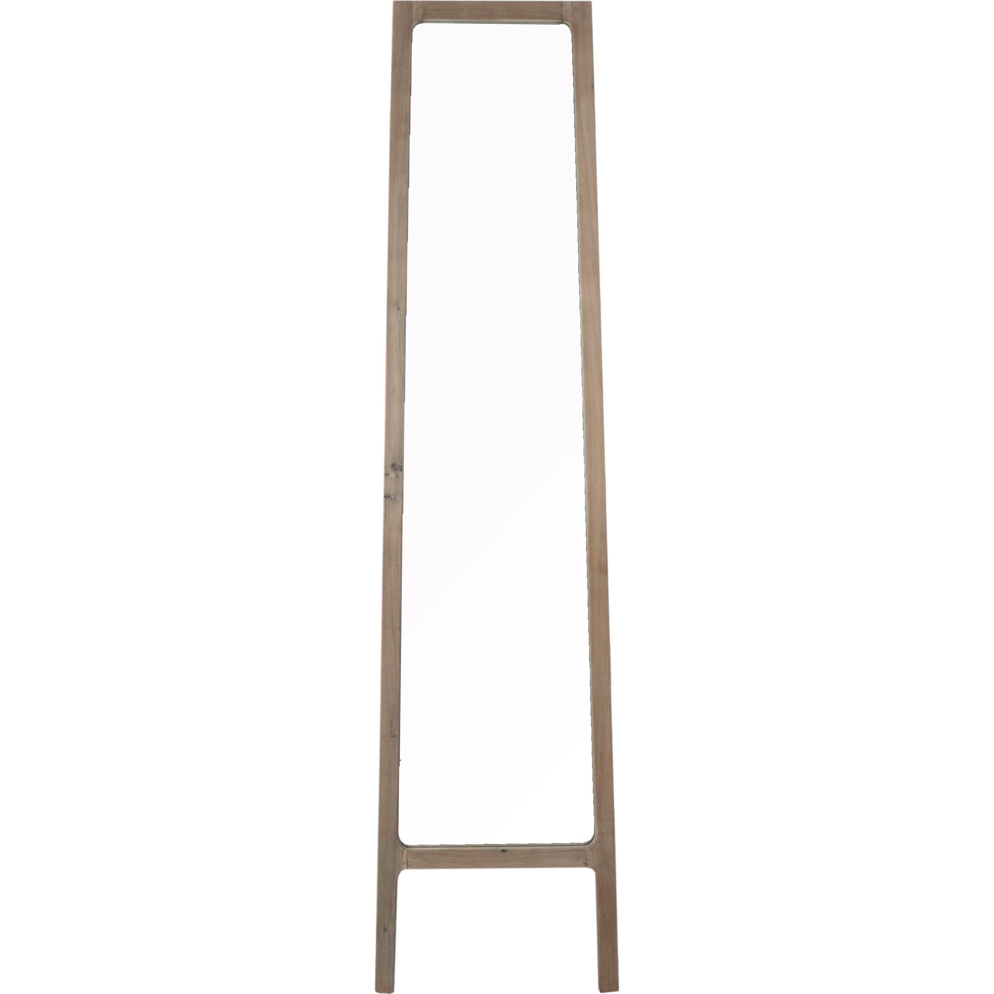 Featuring Hidalgo Mirror by Dovetail at Amethyst Home. With its simplified design, this standing mirror gets back to the basic elements of what gives a mirror a minimalist look. Standing 79” tall and 17” wide with slender legs, its sleek design and narrow stature allow this mirror to fit in smaller spaces or narrow corners of the wall. Constructed with reclaime. Amethyst Home provides interior design, new home construction design consulting, vintage area rugs, and lighting in the Miami metro area.